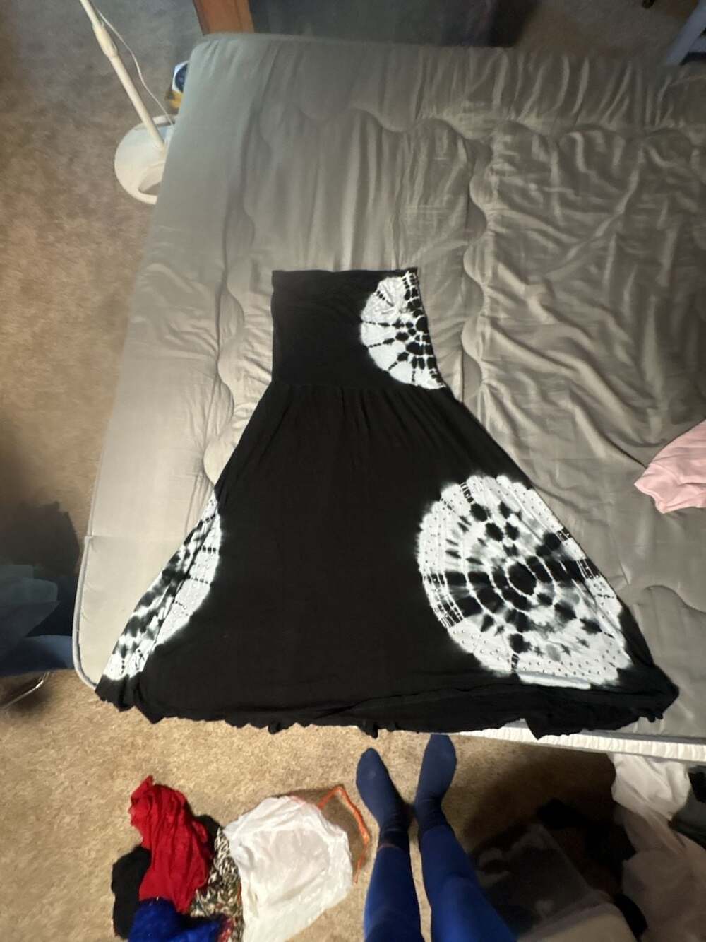 Raviya Maxi Dress Size L Black White Tie Dye Cover Up Strapless